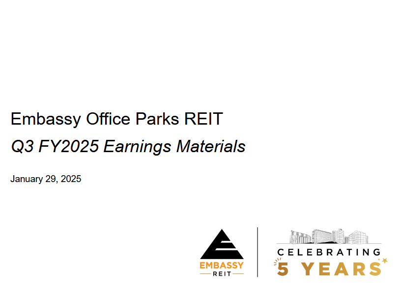 Embassy REIT Grows Distributions by 13% YoY and Delivers Highest-Ever Quarterly Revenues and NOI for 3Q FY2025