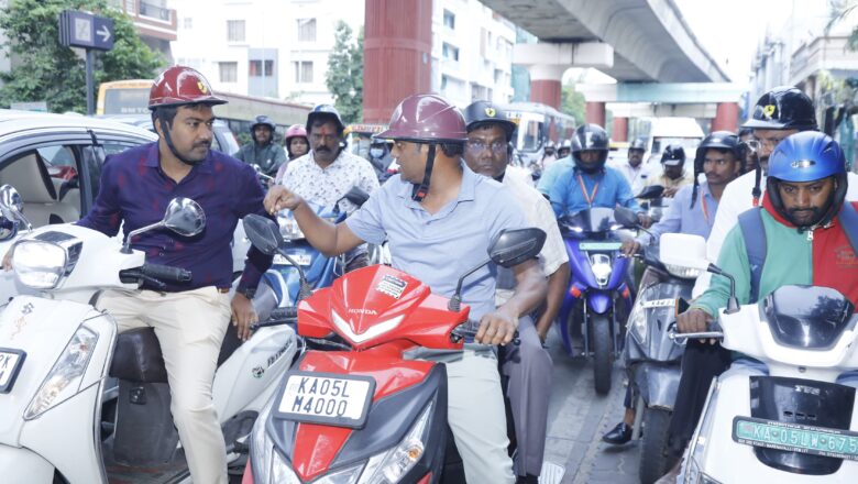 Rajendra Cholan,Commissioner, Bengaluru Central City Corporation inspected arterial roads by taking a two wheeler ride.